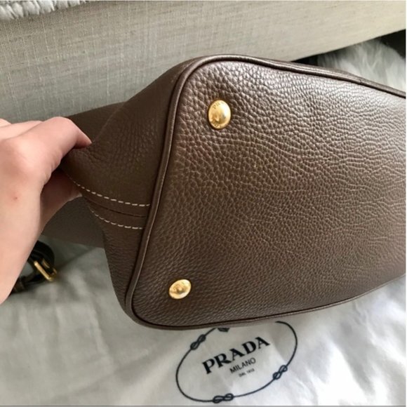 PRADA Brown and Gold Vitello Daino Leather Hobo Bag - Picture 10 of 15